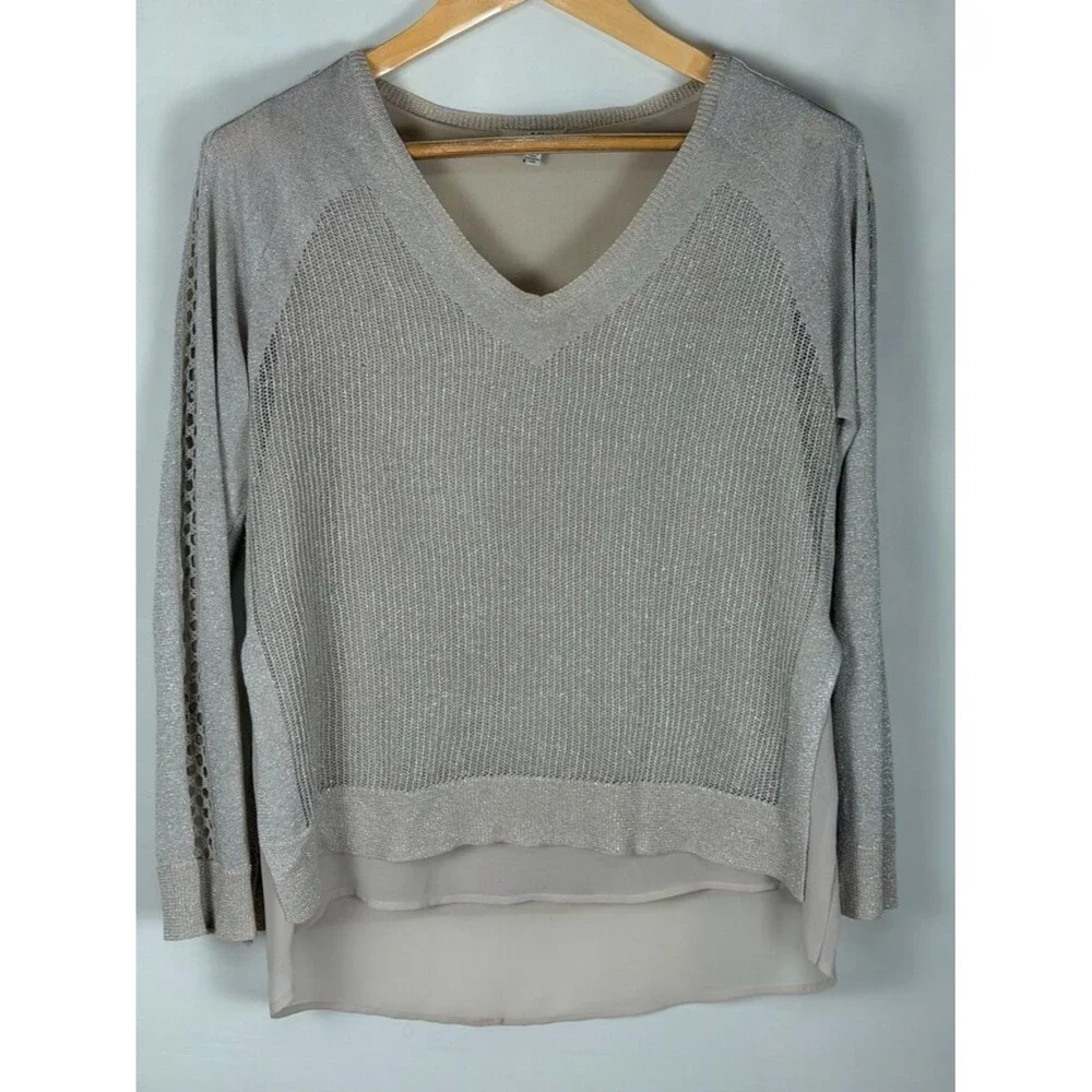 Lucky Brand Metallic Shimmer Knit Top Medium Layered Hem Boho